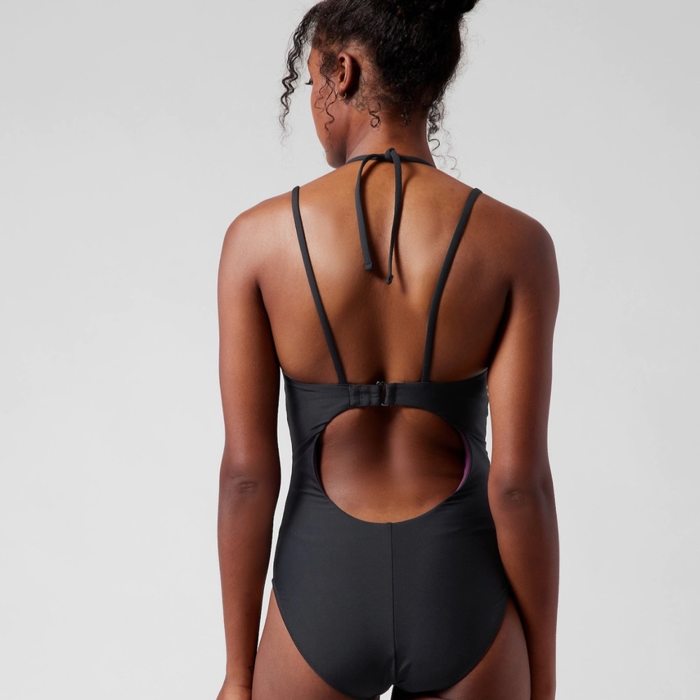 Athleta Black One Piece Swimwear with Y-Back Design